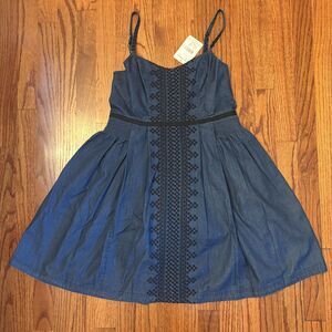 FREE PEOPLE Denim With Lace Sundress Boho Hippie Size 8 NWT